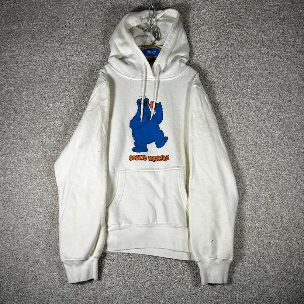 Y2K youth Sesame Street 2004 Cookie Monster rhinestone white hoodie Size L